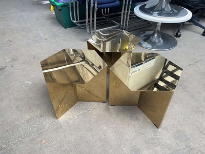 Lot 266 - 3 Hexagonal gold coloured low coffee tables