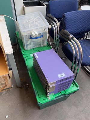 Lot 285 - 2 Green stacking boxes with various electronic...