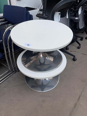 Lot 287 - 2 65cm diameter white top tables with tulip bases