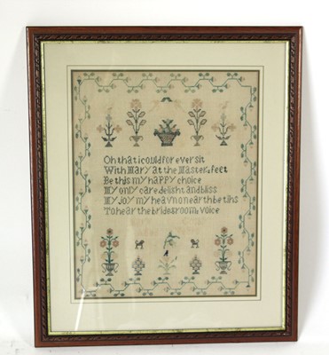 Lot 66 - Mary Gosby, 19th century, Pictorial sampler...