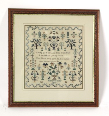 Lot 65 - Mary Gosby, 19th century, Pictorial sampler...
