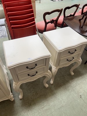 Lot 51 - Pair of modern white painted, 2 drawer bedside...