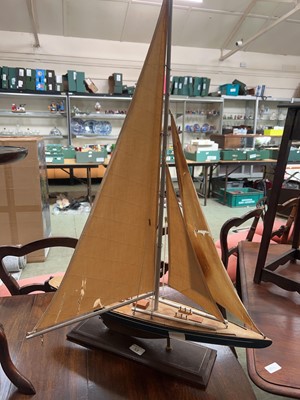 Lot 53 - A scratch built model of a sailing boat on stand.