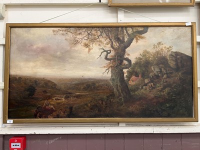 Lot 16 - A gilt framed oil on canvas of a seated lady...