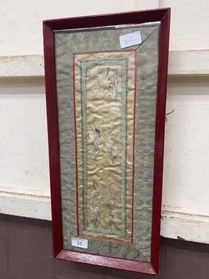 Lot 31 - A framed and glazed oriental silk artwork...