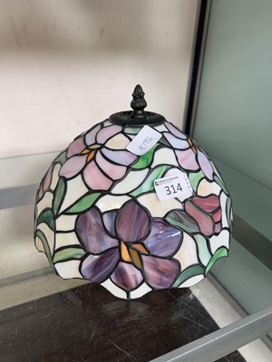 Lot 314 - A Tiffany-style glass lampshade with floral...