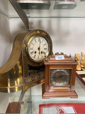 Lot 326 - Brass effect case nelson hat mantle clock with...