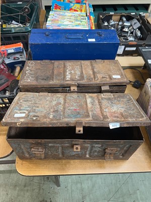 Lot 401 - Two weathered metal ammunition crates along...