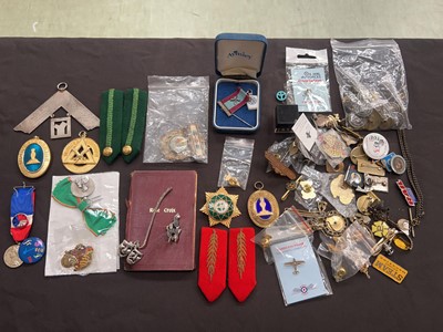 Lot 375 - Two tubs containing an assortment of Masonic...