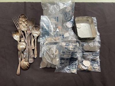 Lot 377 - A carton of consisting of tin, flatware and...