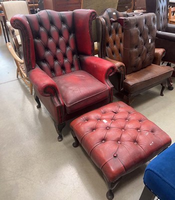 Lot 5185 - Wingback Chesterfield armchair with matching...