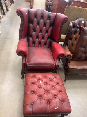 Lot 5185 - Wingback Chesterfield armchair with matching...