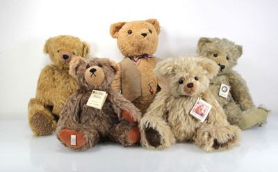 Lot 101 - Five fully jointed artists bears by Su-She,...