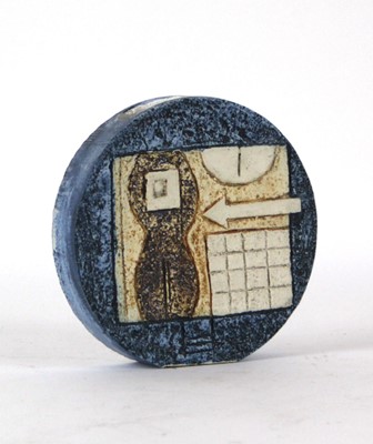Lot 143 - A Troika Pottery circular slab vase typically...