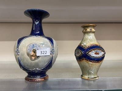 Lot 322 - Two blue and beige Royal Doulton vases with...