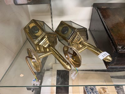 Lot 339 - A pair of brass and six glass outdoor electric...