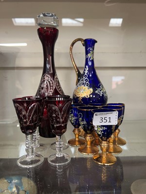 Lot 351 - A Murano cobalt blue glass liqueur set with...