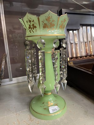 Lot 305 - A Victorian green glass lustre, with gilt...