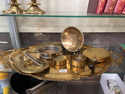Lot 374 - An eastern inlaid brass tray with floral...