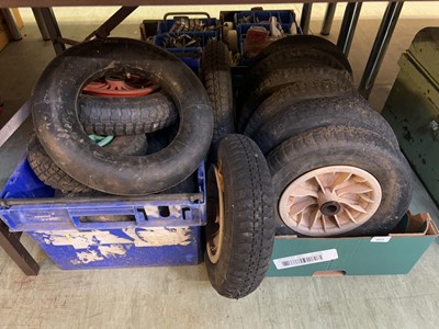 Lot 465 - Two boxes of barrow/cart pneumatic wheels