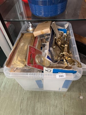 Lot 380 - A box containing an assortment of metalware...