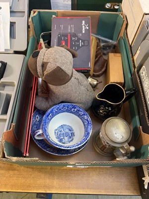 Lot 471 - A tray of goods to include chess board, plush...