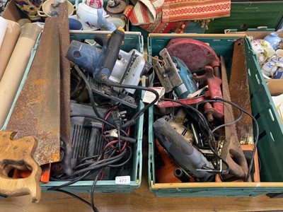 Lot 477 - Two boxes of assorted tools to include a...