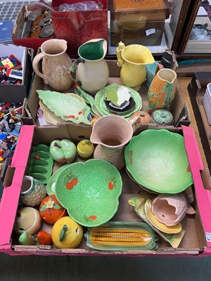 Lot 482 - Two trays of fruit/floral design ceramic ware...
