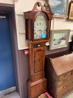 Lot 56 - An oak, mahogany and inlaid cased long case...