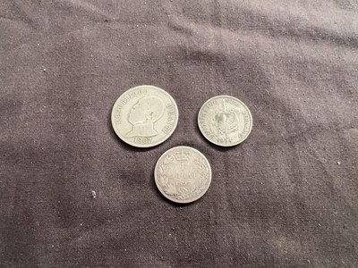 Lot 407 - A bag containing three white metal coins