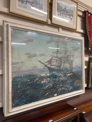 Lot 65 - A framed and glazed oil on canvas of sailing...