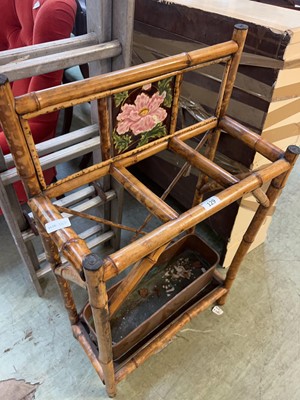 Lot 129 - A bamboo stick/umbrella stand with floral tile...