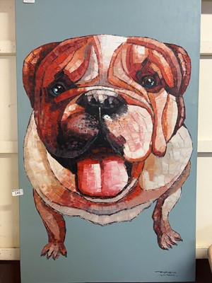 Lot 145 - An unframed artwork on canvas depicting a...