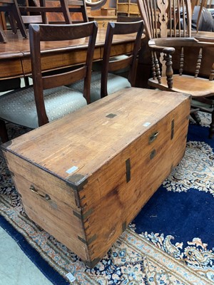 Lot 100 - A brass mounted travelling trunk (A/F)