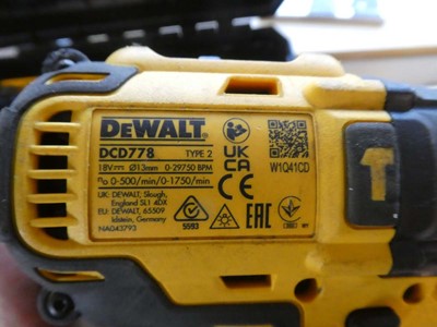 Lot A cased DeWalt DCD778PB2T 18V XR brushless...