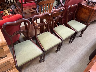 Lot 113 - A set of four mahogany bar-back dining chairs...