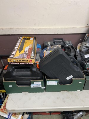 Lot 165 - Two trays of cased and boxed power tools to...