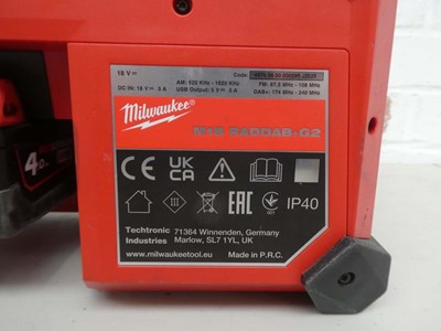 Lot A Milwaukee M18 RADDAB+G2 18v site DAB radio...