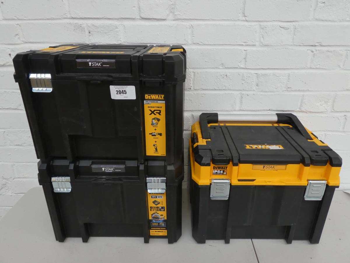 Lot 3x DeWalt T-Stak compatible hard-shell tool cases