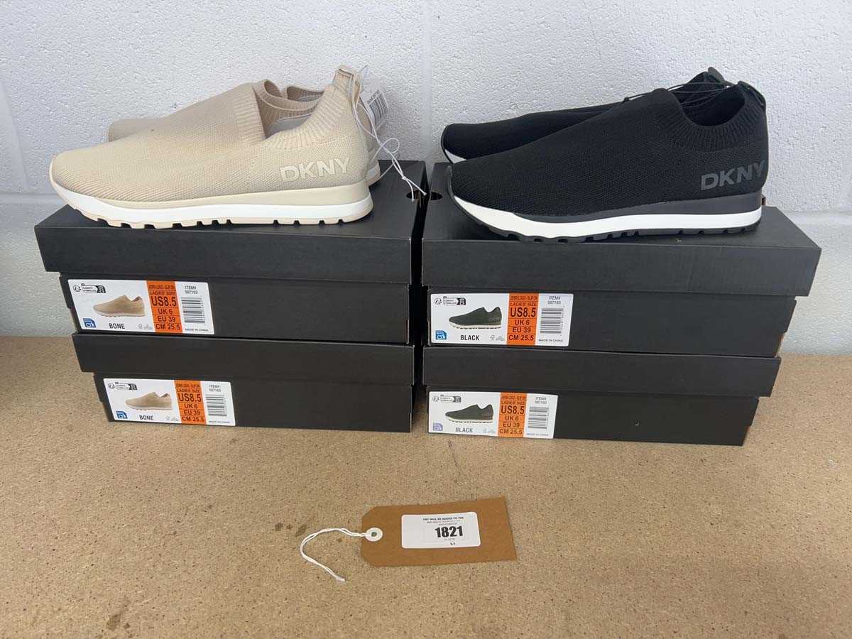 Lot x4 boxed pairs of DKNY slip on trainers size UK 6