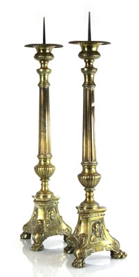 Lot 57 - A pair of 19th century brass pricket...