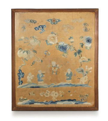 Lot 76 - A Chinese silk embroidery depicting figures...