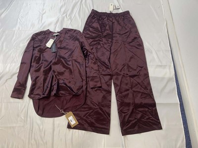 Lot 1357 - Tory Burch viscose dark red top & trousers...