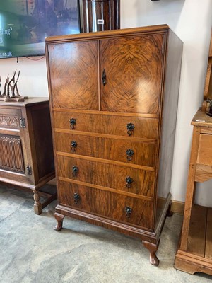 Lot 1007 - Walnut cabinet with four lower drawers