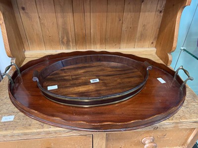 Lot 1011 - 2 x wooden serving trays, one having brass...