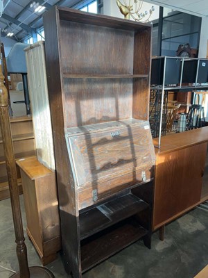 Lot 1030 - Stained pine open fronted bureau bookcase...