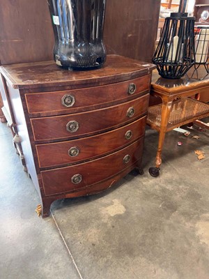 Lot 1031 - Miniature bow fronted mahogany chest of four...