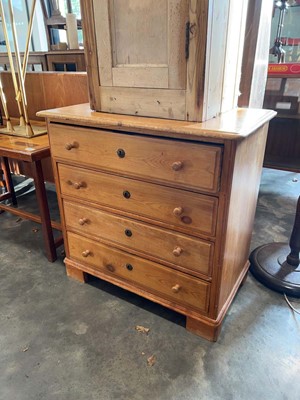 Lot 1039 - Miniature pine chest of 4 drawers