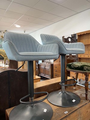 Lot 1056 - Pair of light grey fabric upholstered bar...