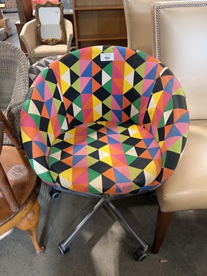 Lot 1060 - 2 upholstered chairs in a geometric patterned...